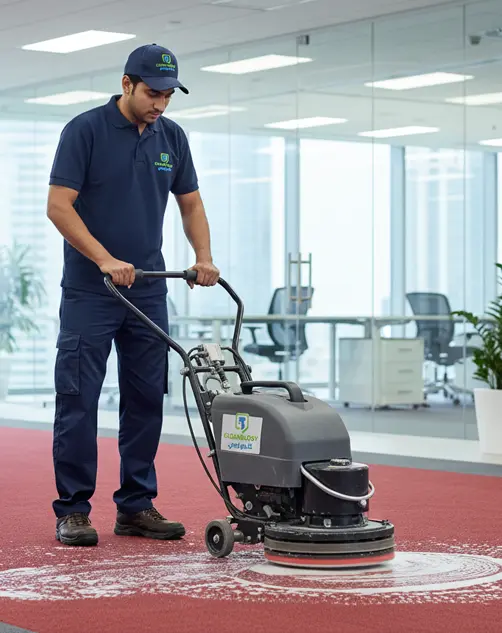 man cleaning carpet from cleanology with large machine
