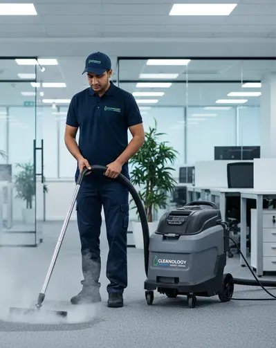 man cleaning carpet from cleanology
