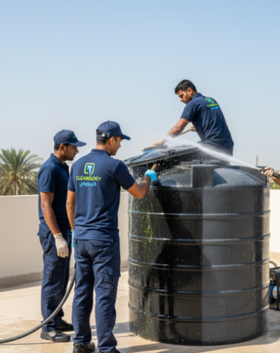 Professional water tank cleaning in Qatar ensuring safe, hygienic, and bacteria-free water storage for homes and buildings.