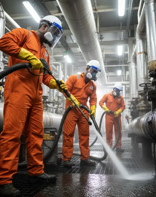 Clean and maintained refinery after shutdown cleaning in Qatar — ensuring safe, efficient oil and gas operations.